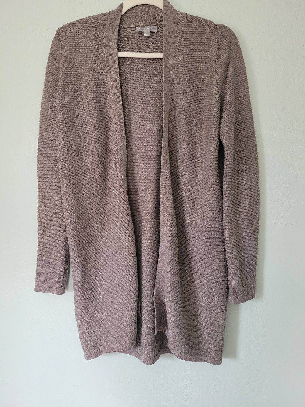 Open-Front Taupe Knit Cardigan for Women